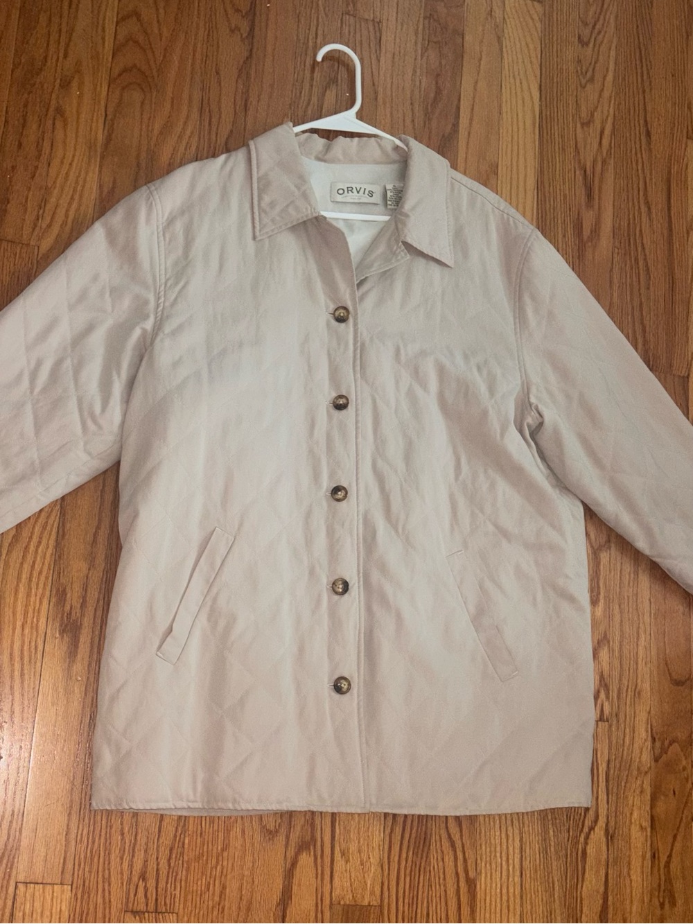Orvis Quilted Jacket Womens XL Beige Button Front Lightweight Coat Pockets - Picture 2 of 6